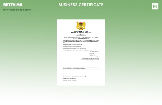 модерен стил Чад сертификат за регистрација Шаблон за Word и PDF